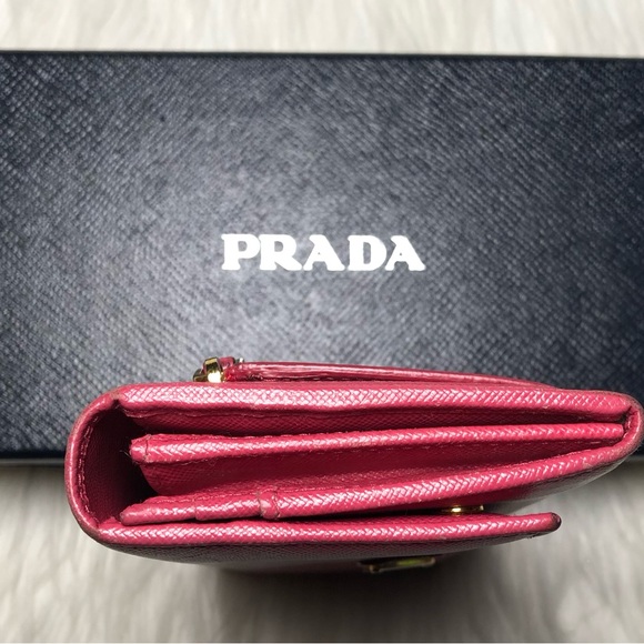 Prada Pink Peonia Textured Saffiano Triang Leather Wallet - Picture 11 of 17